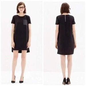 Madewell Black Crepe Faux Leather Pocket Shift Dress XXS Chic Basic